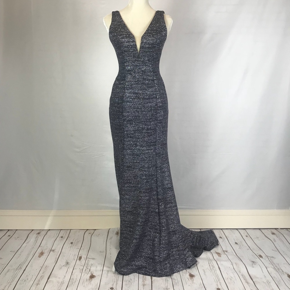 🎉SALE!!! Jovani GunMetal Gown w train & Bustle S2
